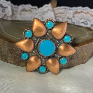 Copper and Turquoise Floral Brooch